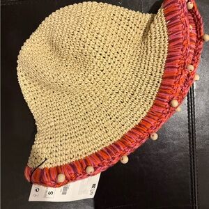 NEW. Zara Beige and Pink Woven Hat